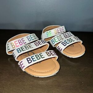 BEBE Strappy Sandals Toddler 8 White Multi Color Logo